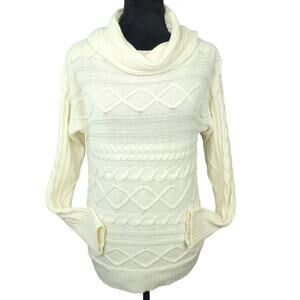 Croft & Barrow Women's Cable Knit Sweater Sz Medium Cowl Neck Pullover Stretch